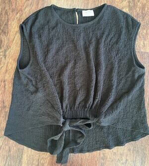 Allie Rose Womens Black Knit Tie Front Crewneck Tank Top Medium